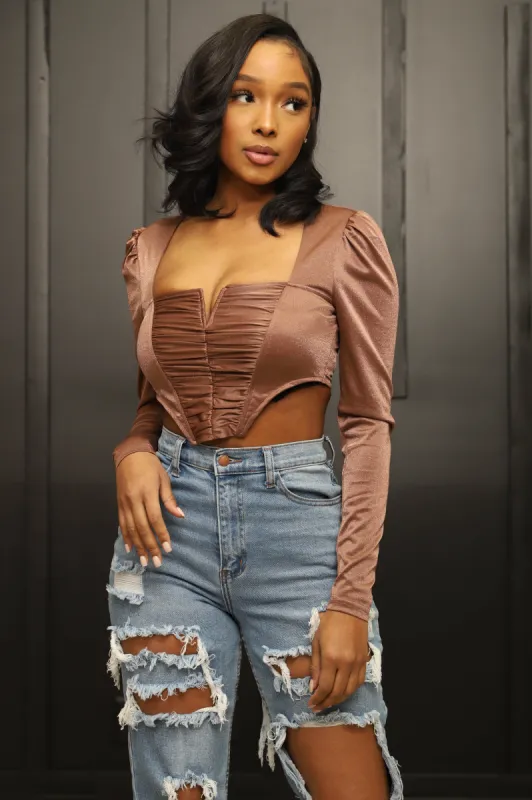 Idolize Power Sleeve Corset Top - Mocha sold by Swankaposh