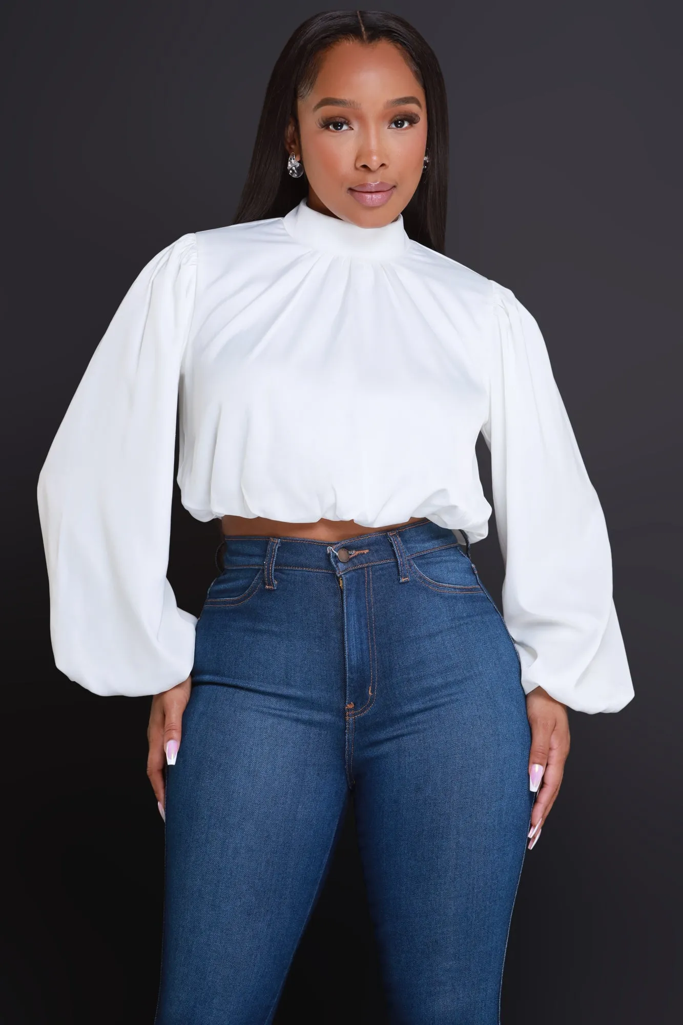 Your Majesty Mock Neck Blouse - Ivory sold by Swankaposh