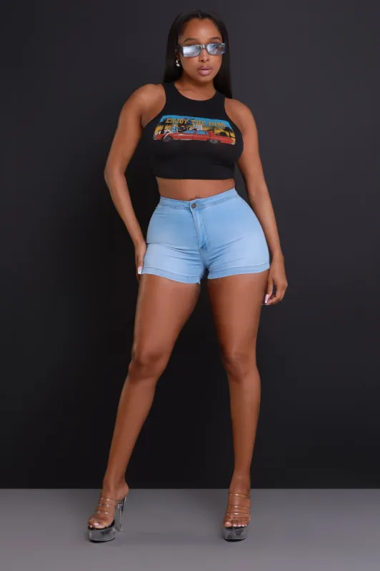Enjoy The Ride Cropped Graphic Tank Top - Black sold by Swankaposh