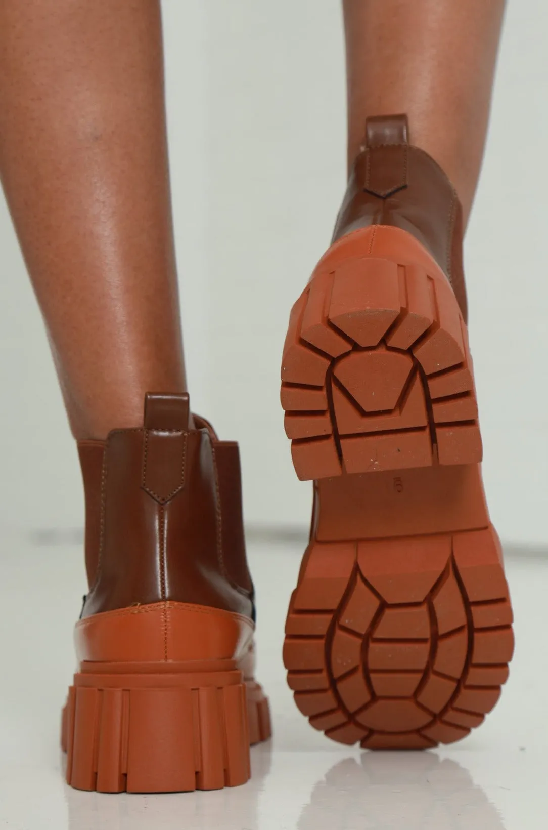 Pitch It Faux Leather Chunky Ankle Boot - Brown/Caramel sold by Swankaposh product image thumbnail 3