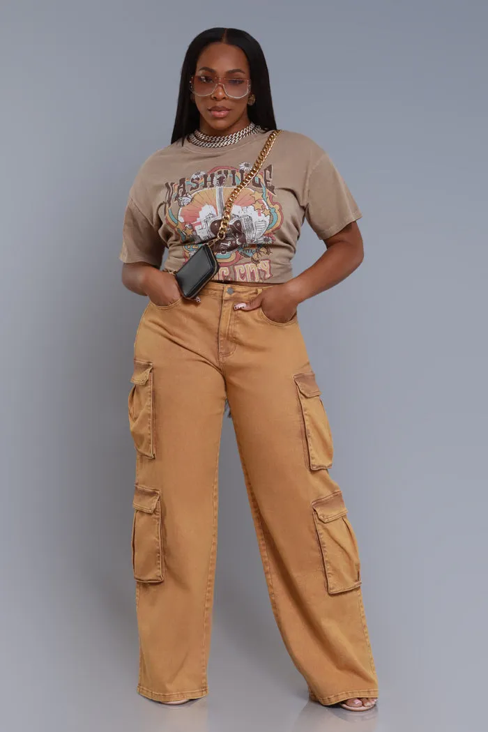 See Your Way High Rise Cargo Pants - Camel sold by Swankaposh