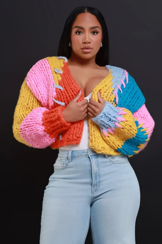 Bright Side Cropped Crochet Cardigan - Mustard Multicolor sold by Swankaposh