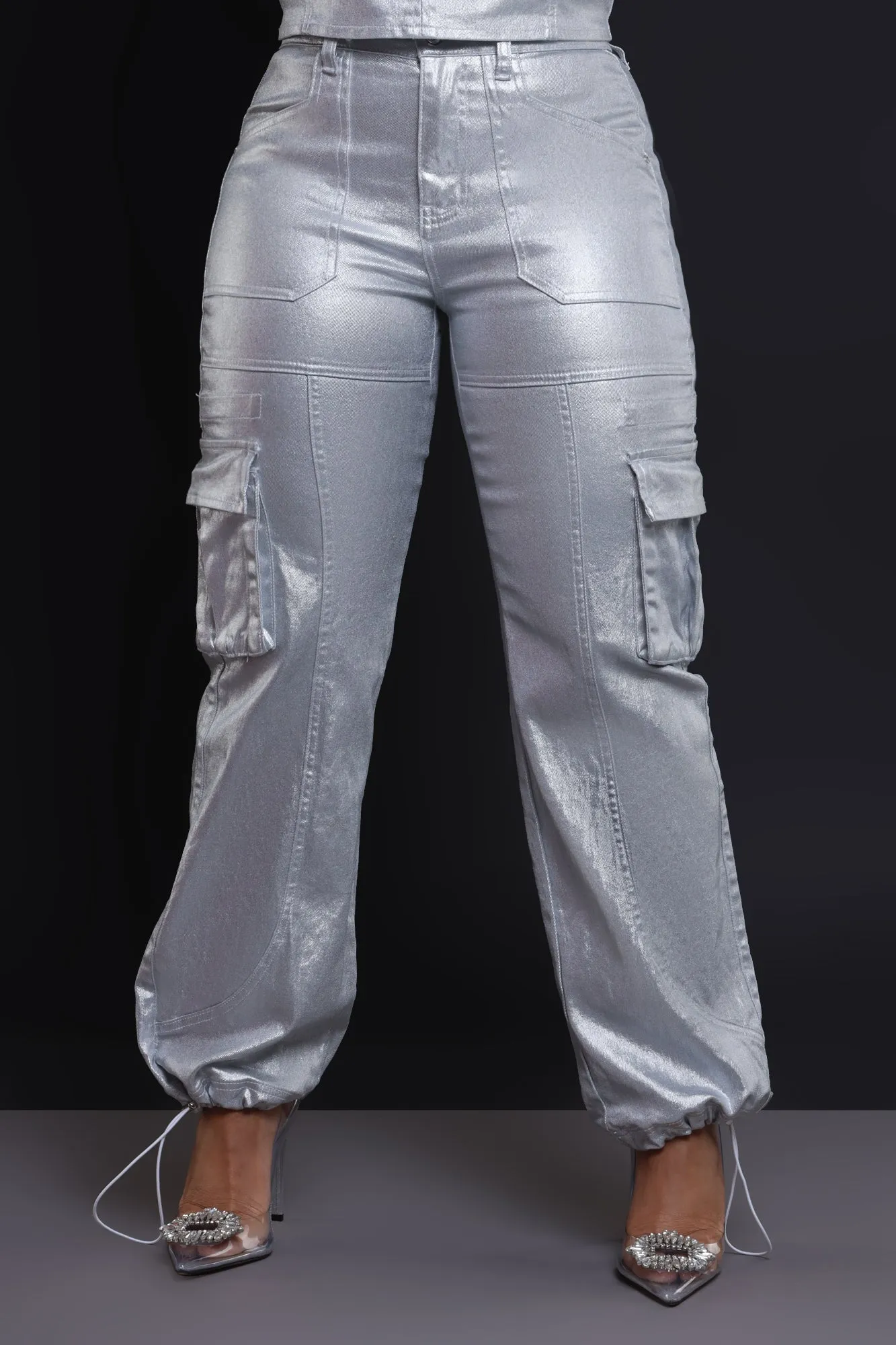 Lose Control Metallic Cargo Pants - Silver sold by Swankaposh product image thumbnail 2