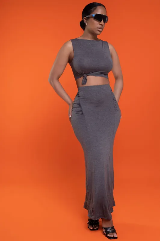 Tie The Knot Cropped Maxi Skirt Set -  Charcoal sold by Swankaposh