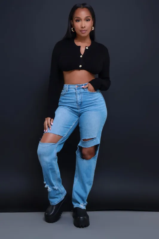 The Day Cropped Cardigan Sweater -  Black sold by Swankaposh