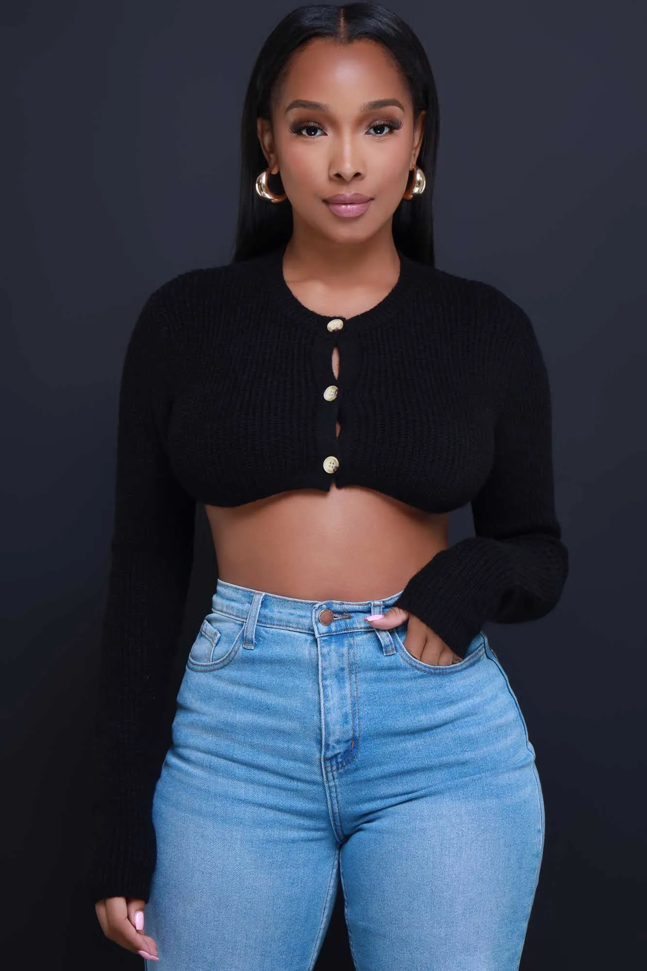 The Day Cropped Cardigan Sweater - Black sold by Swankaposh product image thumbnail 2