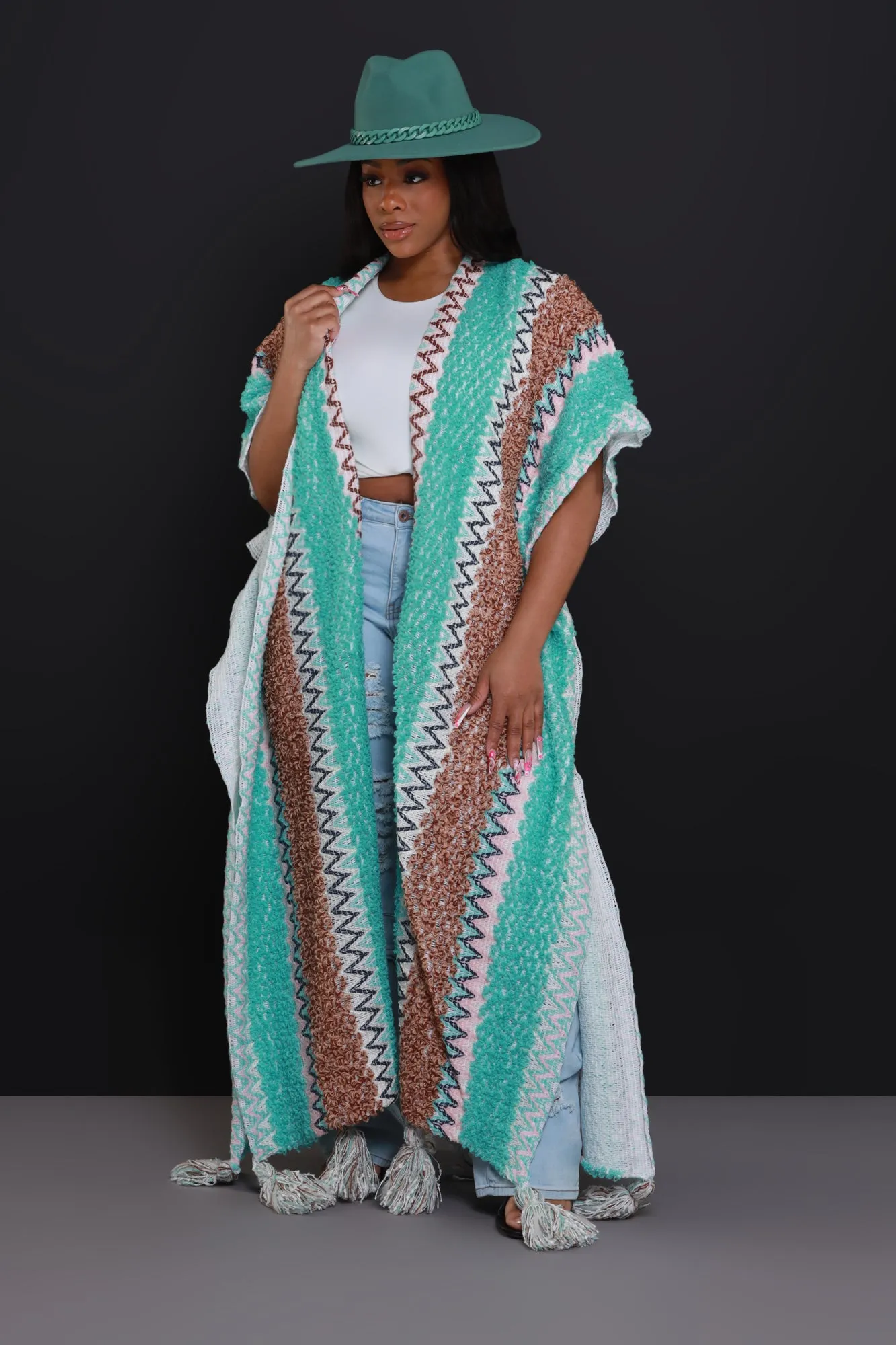 Create Change Longline Knit Cardigan - Blue/Brown Multicolor sold by Swankaposh product image thumbnail 3