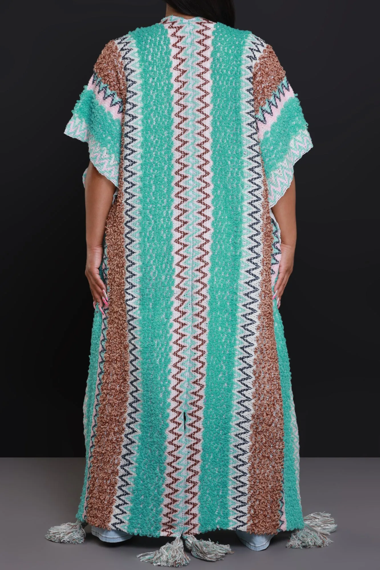 Create Change Longline Knit Cardigan - Blue/Brown Multicolor sold by Swankaposh product image thumbnail 2