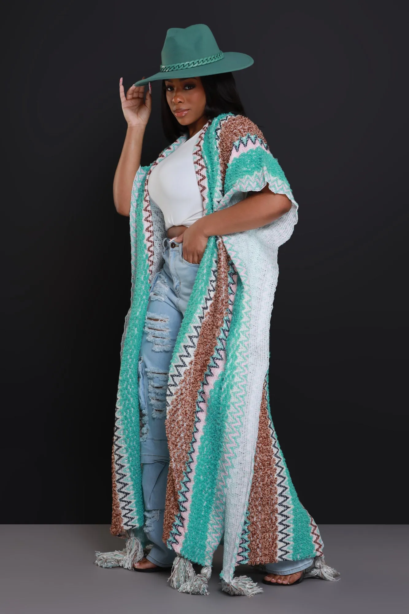 Create Change Longline Knit Cardigan - Blue/Brown Multicolor sold by Swankaposh product image thumbnail 5