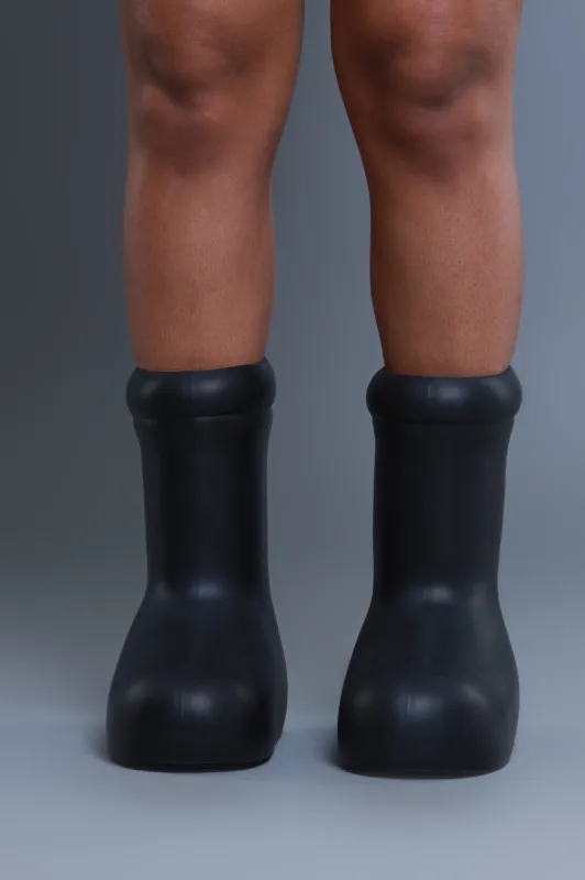 Back To Black Oversized Rubber Boots - Black sold by Swankaposh