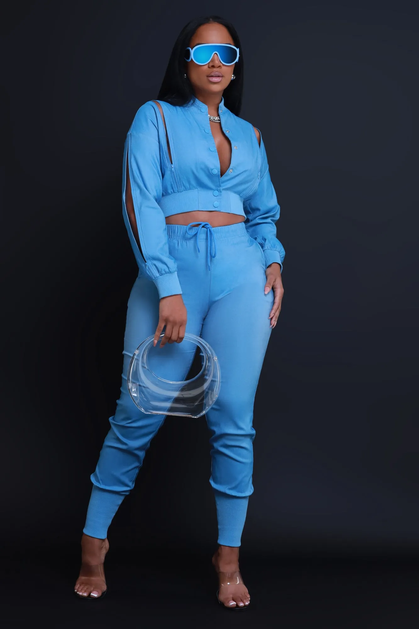 Top Priority Zippered Cropped Jogger Set - Medium Wash Denim sold by Swankaposh product image thumbnail 4