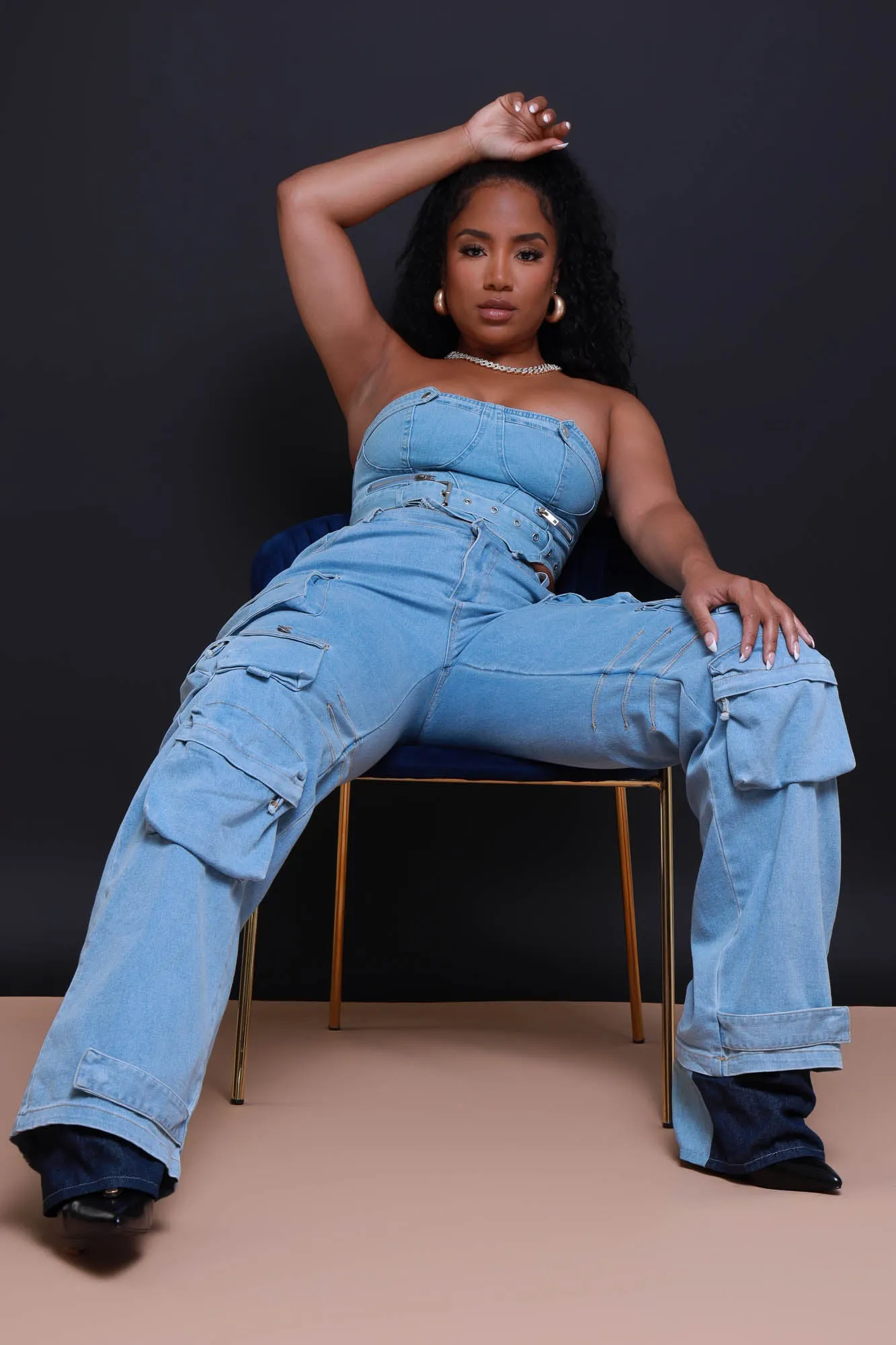 Baggy Multi Pocket Long Cargo Pants - Light Wash Denim sold by Swankaposh product image thumbnail 4