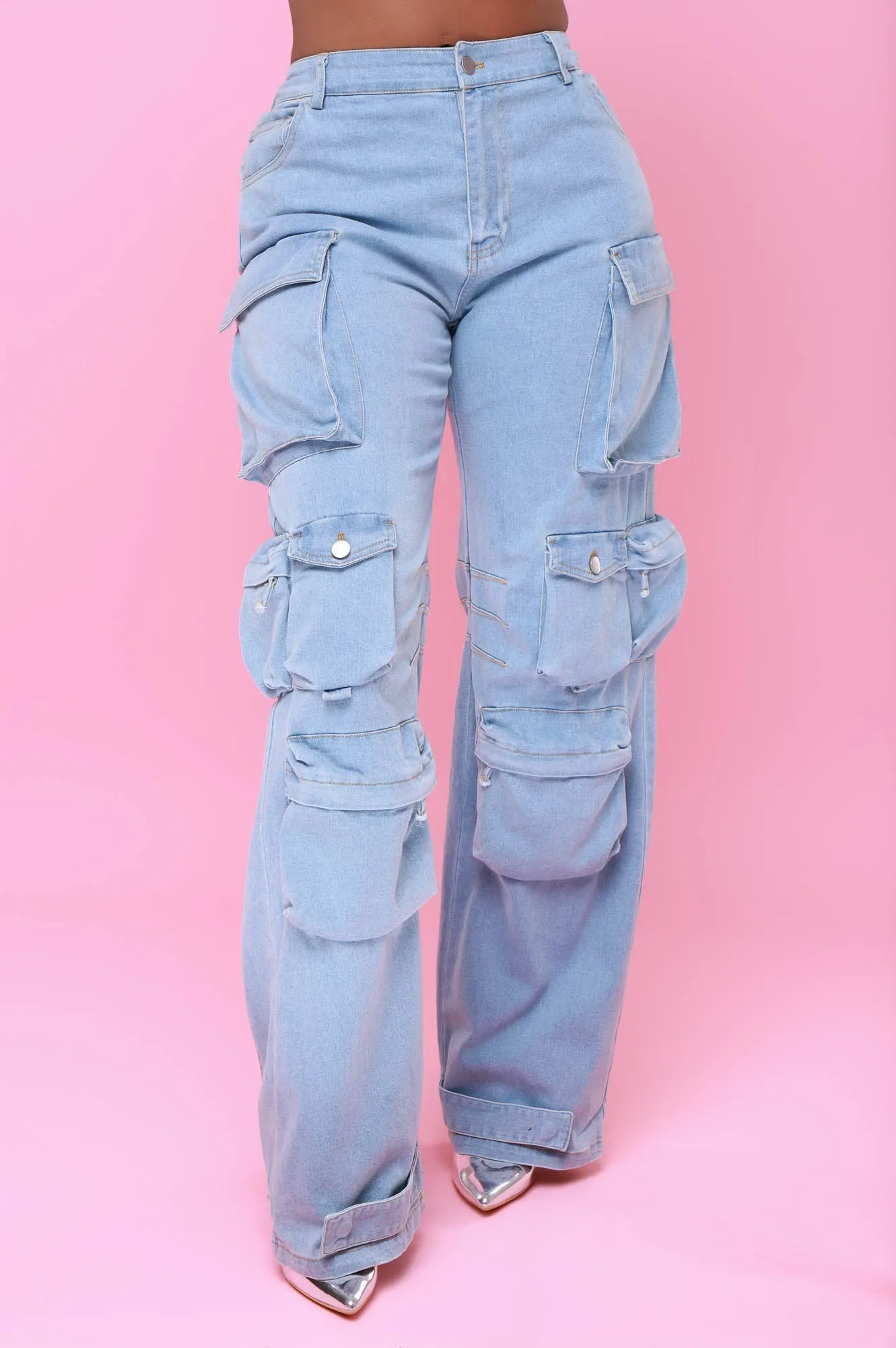 Baggy Multi Pocket Long Cargo Pants - Light Wash Denim sold by Swankaposh product image thumbnail 3