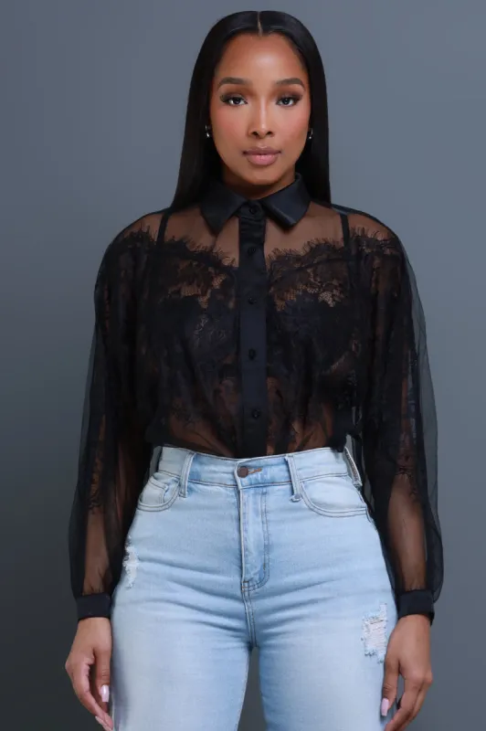 Keep A Secret Sheer Lace Top - Black sold by Swankaposh