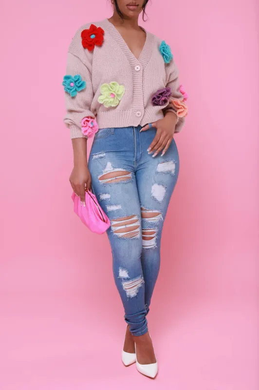 Tea Party Long Sleeve Floral Cardigan Sweater - Beige sold by Swankaposh