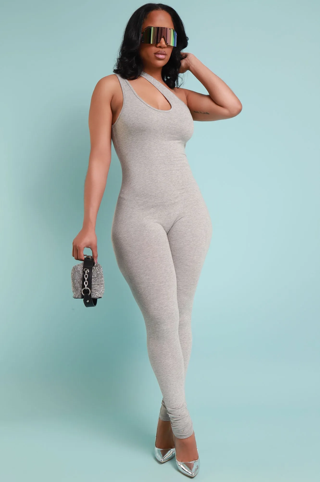 Number One Sleeveless Jumpsuit - Heather Grey sold by Swankaposh