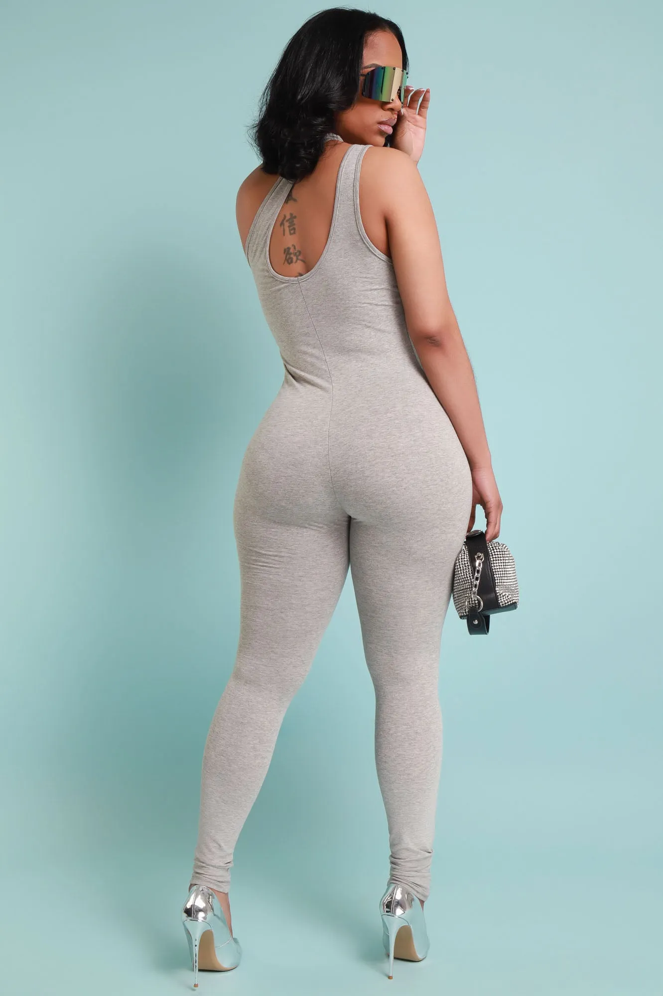 Number One Sleeveless Jumpsuit - Heather Grey sold by Swankaposh product image thumbnail 5
