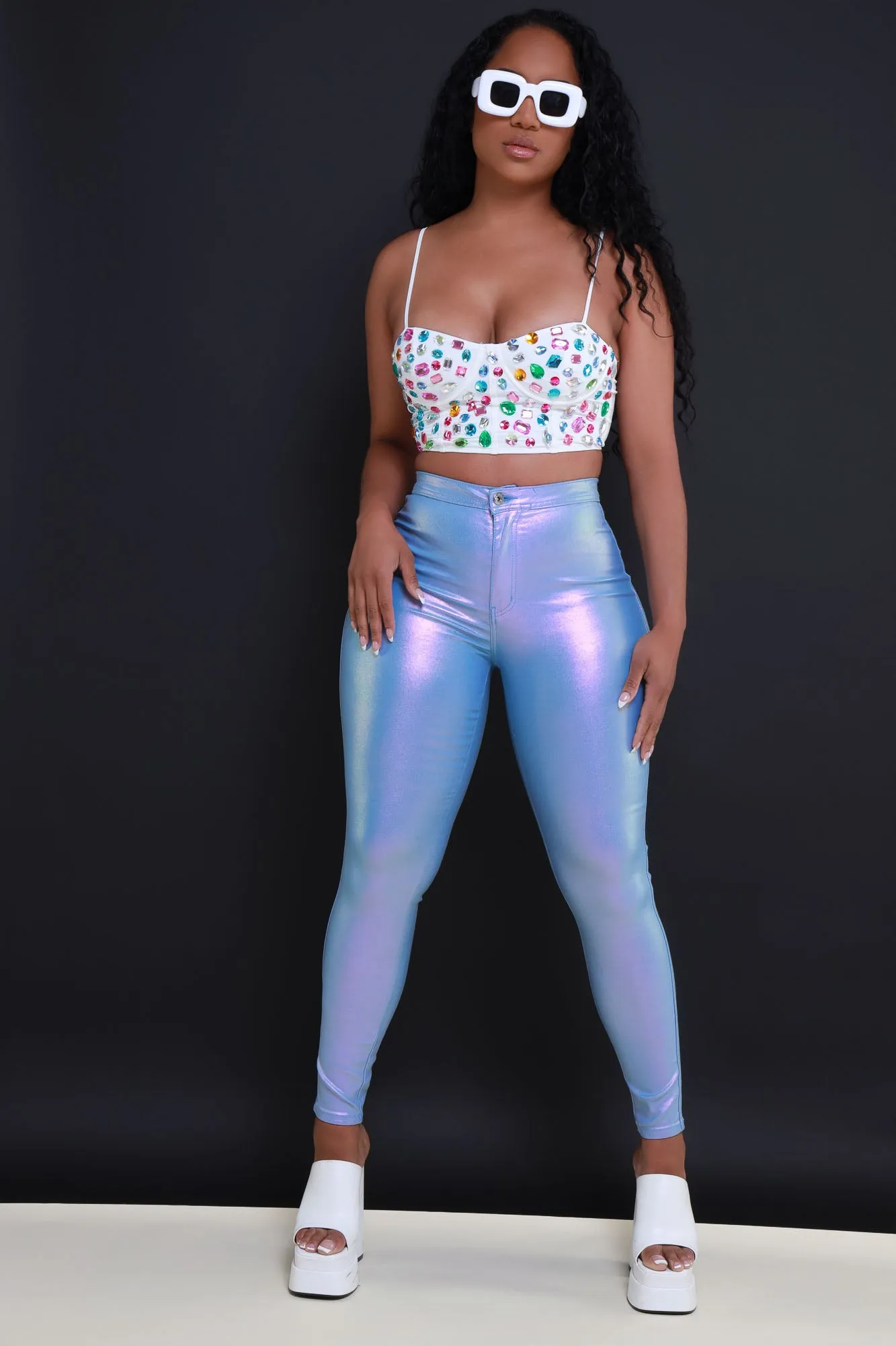 Coming In Hot High Rise Metallic Skinny Pants - Lavender sold by Swankaposh product image thumbnail 5