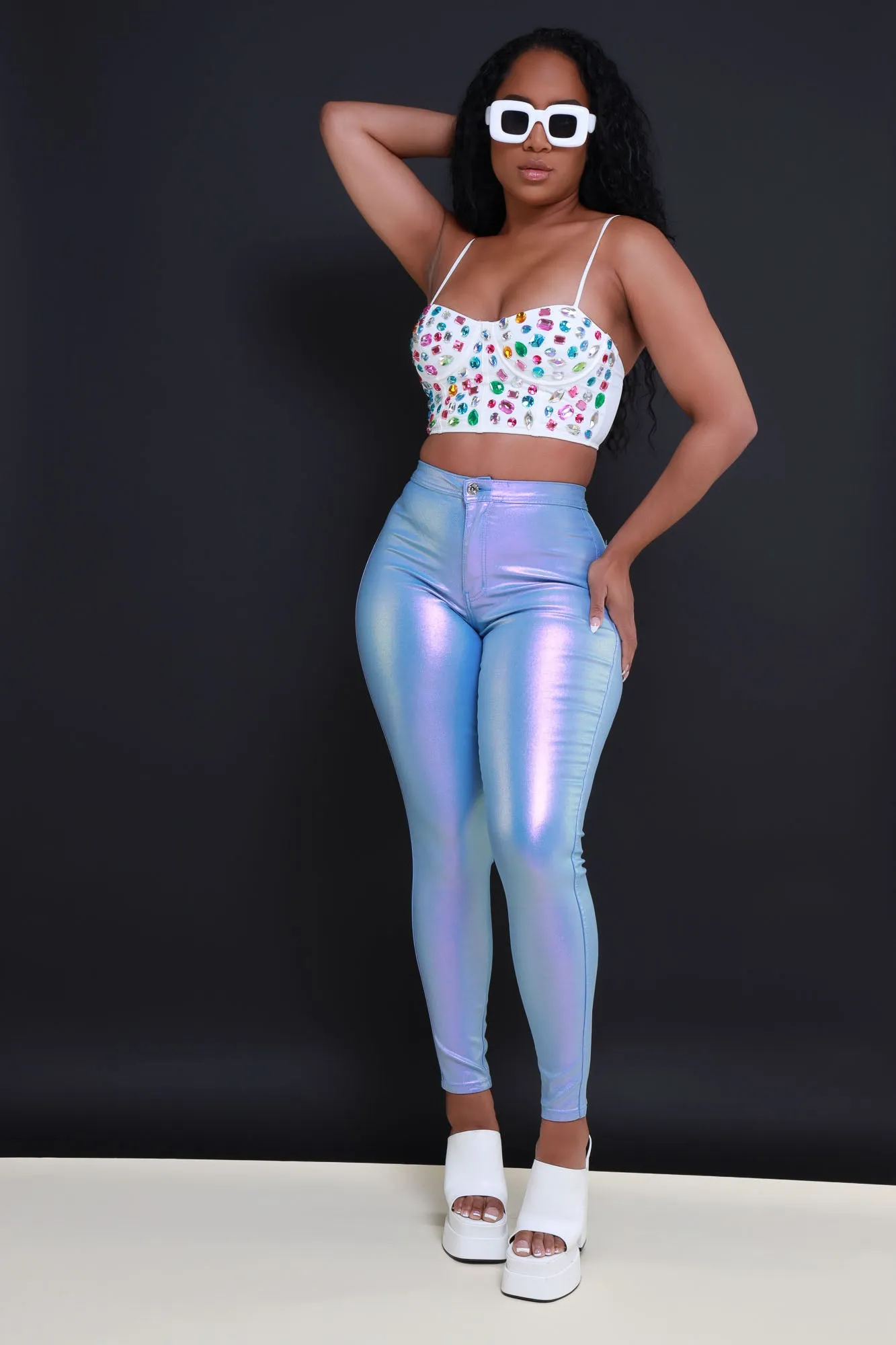Coming In Hot High Rise Metallic Skinny Pants - Lavender sold by Swankaposh product image thumbnail 4