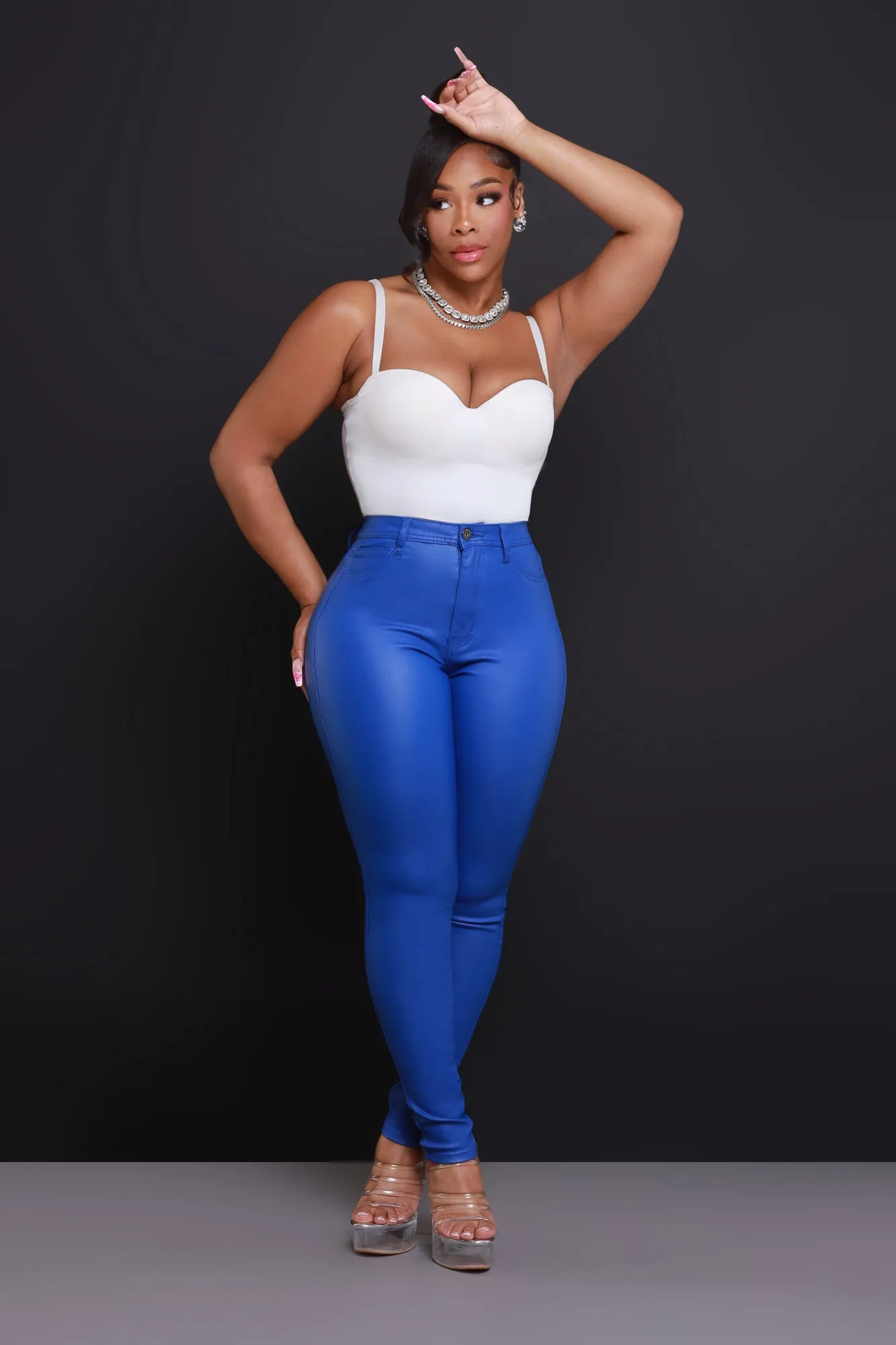 Curve You Faux Leather High Rise Pants - Royal Blue sold by Swankaposh product image thumbnail 5