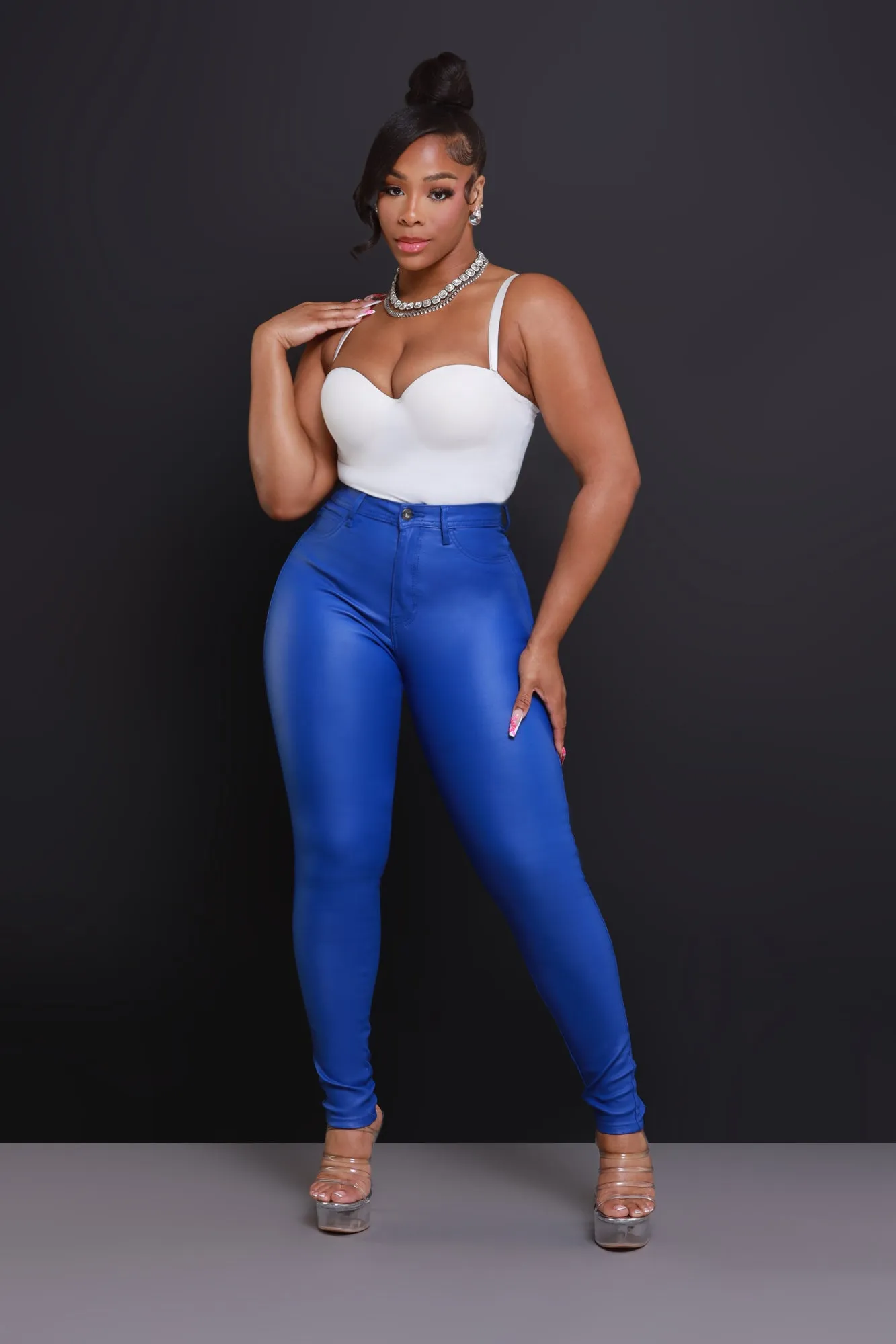 Curve You Faux Leather High Rise Pants - Royal Blue sold by Swankaposh