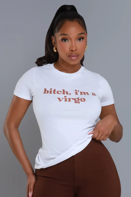 Virgo Season Graphic Print T-Shirt - White/Brown sold by Swankaposh