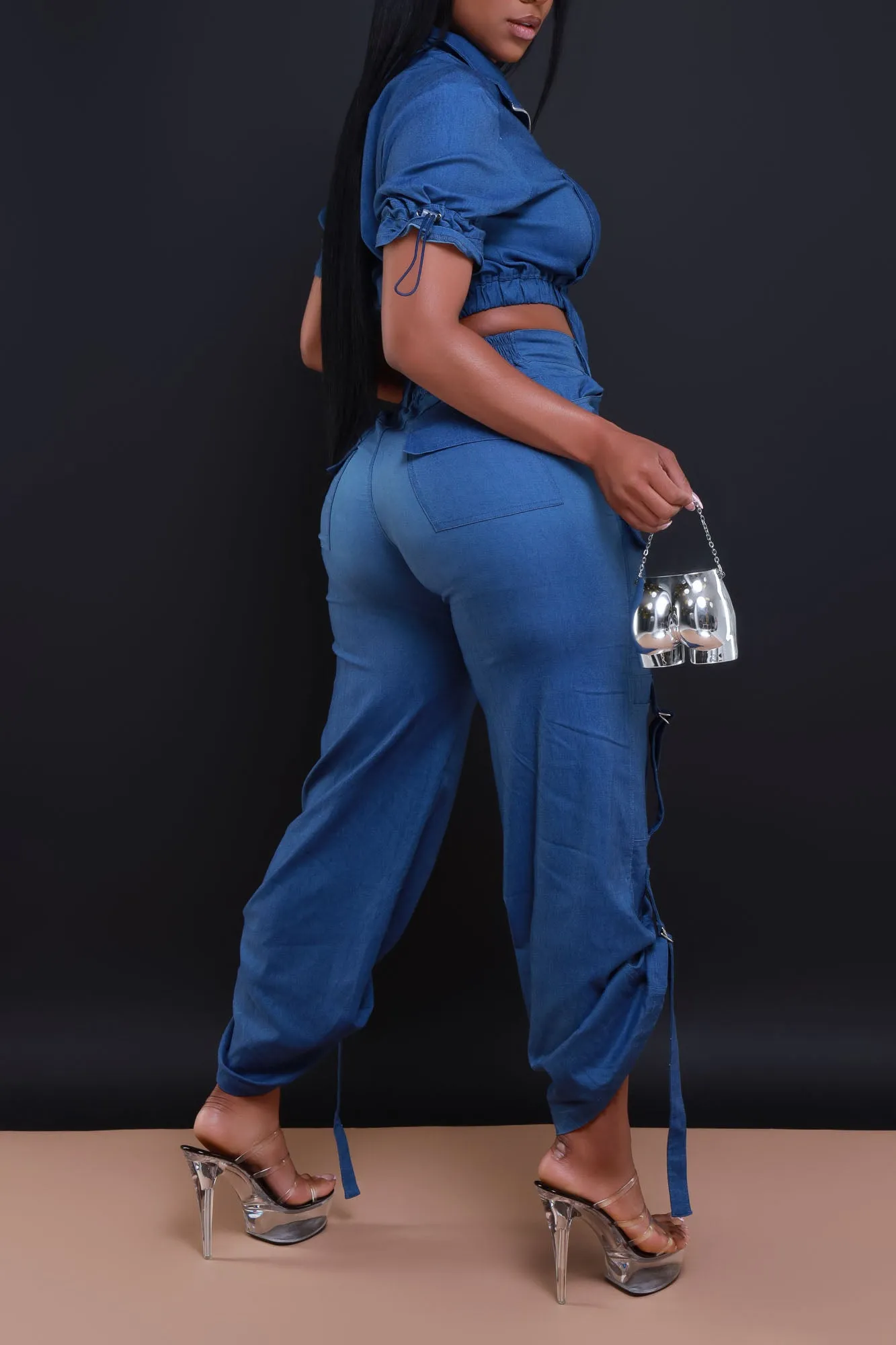 Runner Up Cropped Cargo Pants Set - Dark Blue Denim sold by Swankaposh product image thumbnail 3