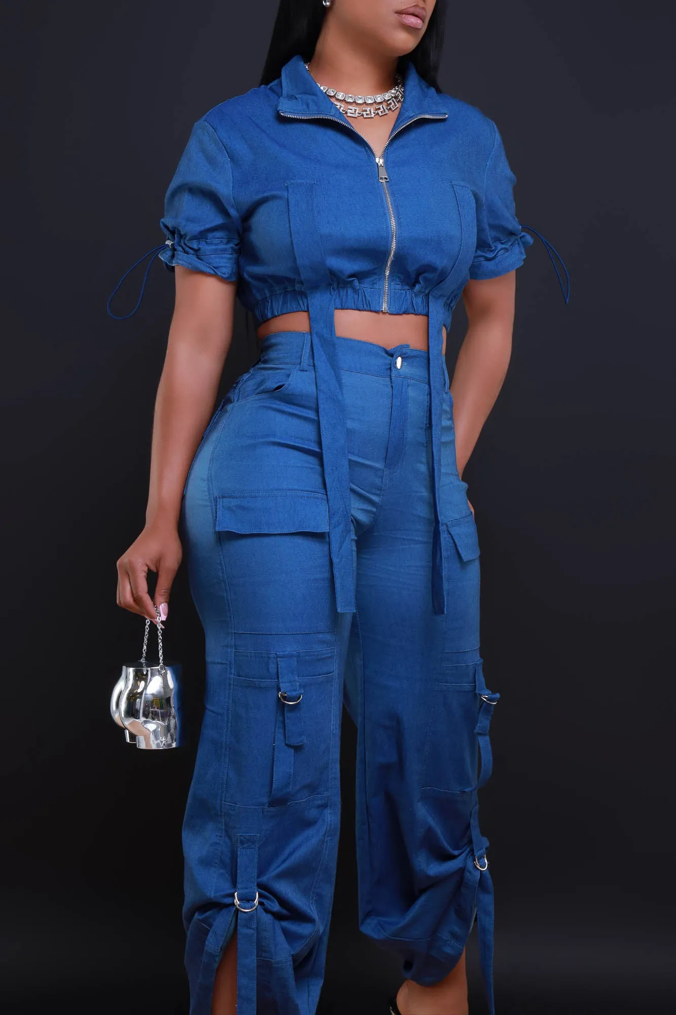Runner Up Cropped Cargo Pants Set - Dark Blue Denim sold by Swankaposh product image thumbnail 5