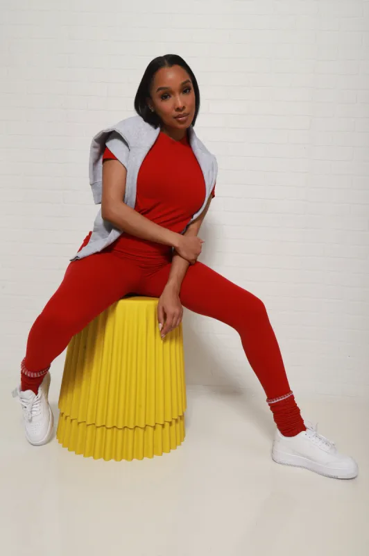 Perfect Timing Short Sleeve Pants Set - Red sold by Swankaposh