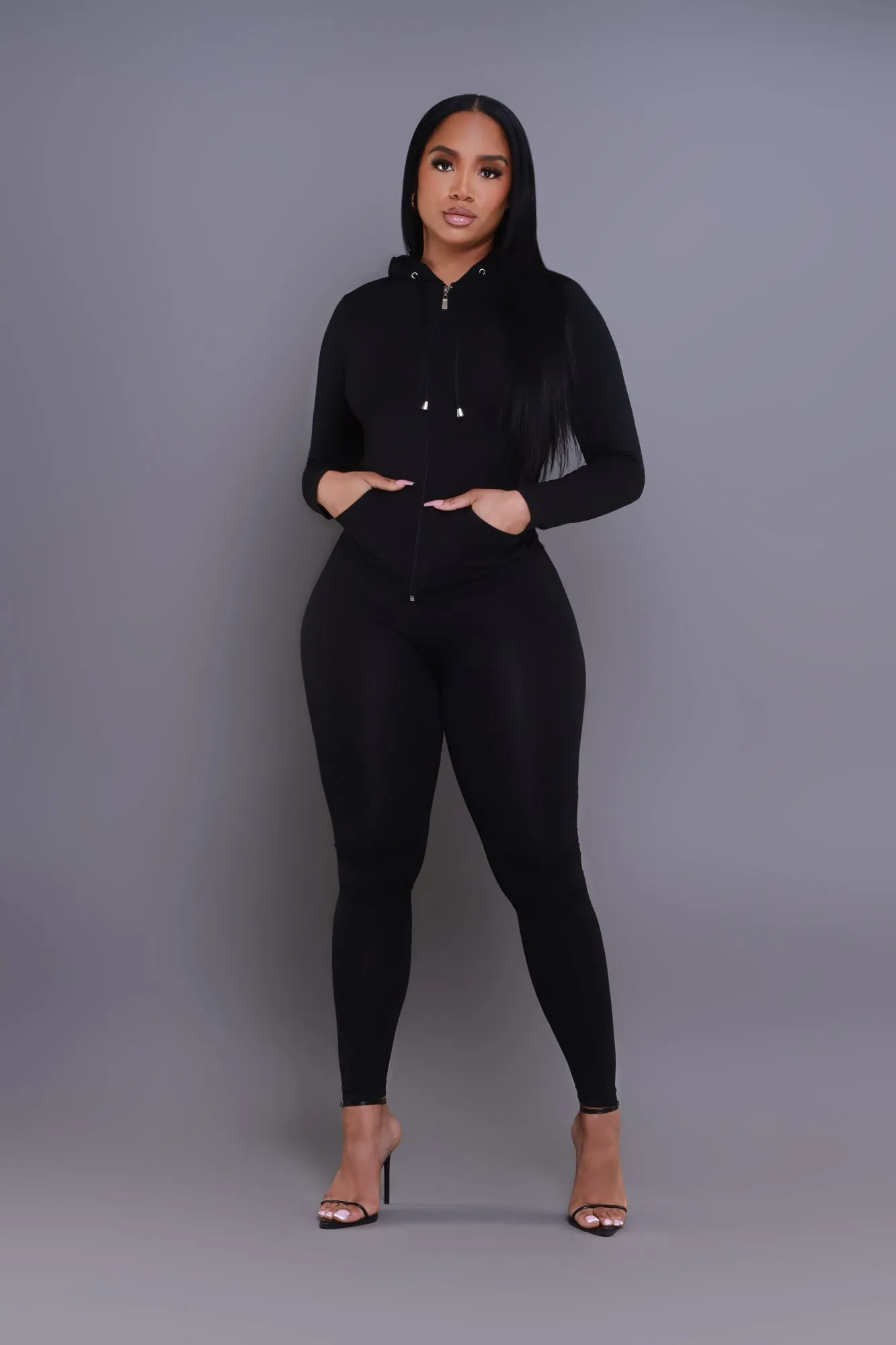 Just Vibing Seamless Zip Up Legging Set - Black sold by Swankaposh product image thumbnail 2