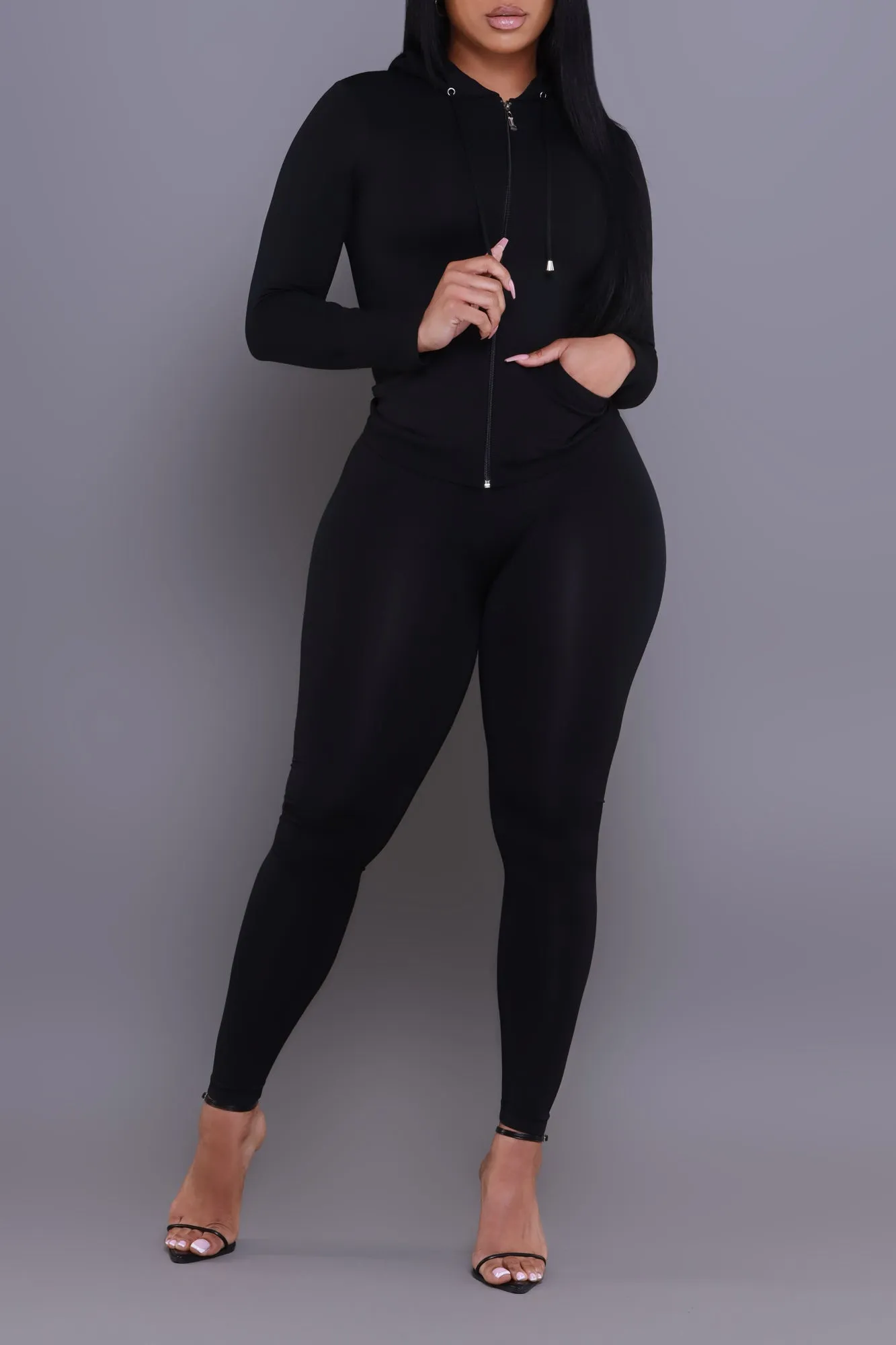 Just Vibing Seamless Zip Up Legging Set - Black sold by Swankaposh