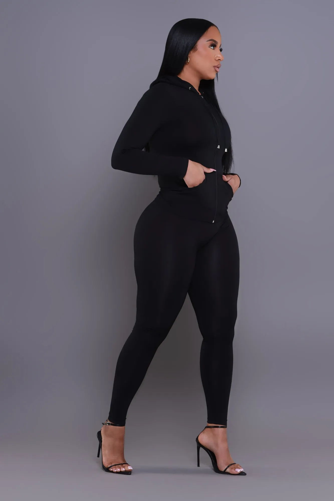 Just Vibing Seamless Zip Up Legging Set - Black sold by Swankaposh product image thumbnail 4