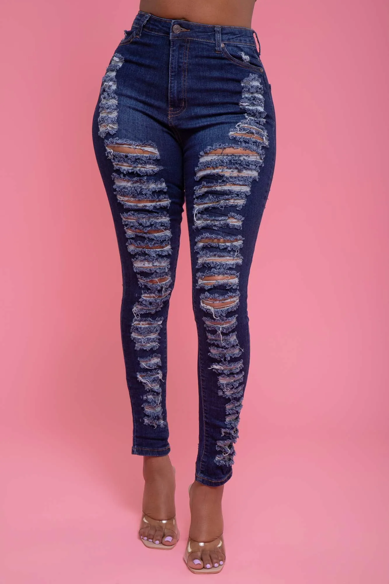 Down For You Hourglass High Rise Distressed Stretchy Jeans - Dark Wash sold by Swankaposh product image thumbnail 2