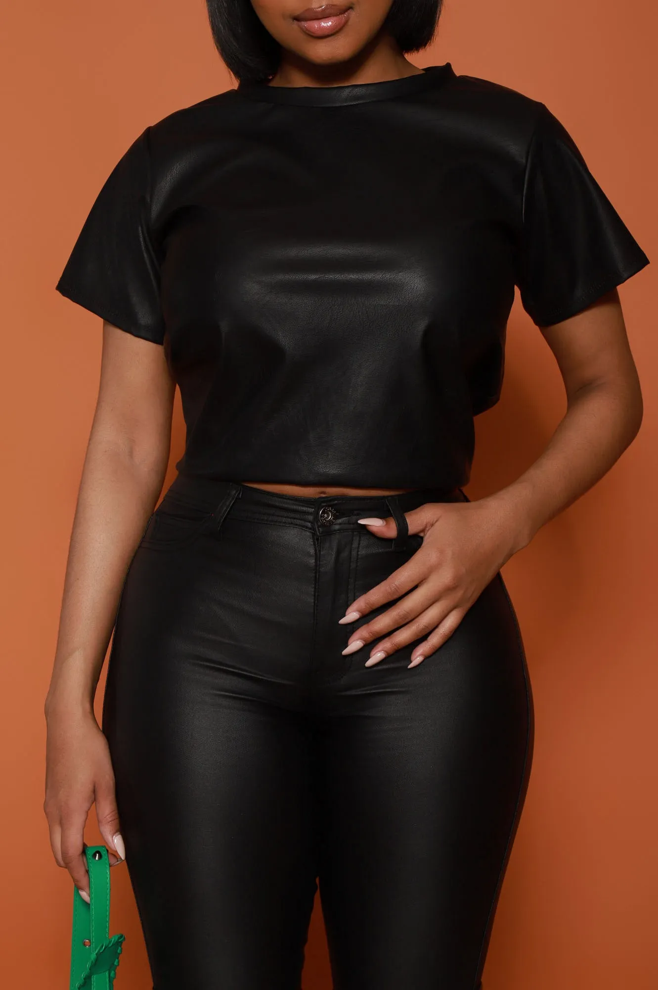 Bad At Love Faux Leather Top - Black sold by Swankaposh product image thumbnail 4