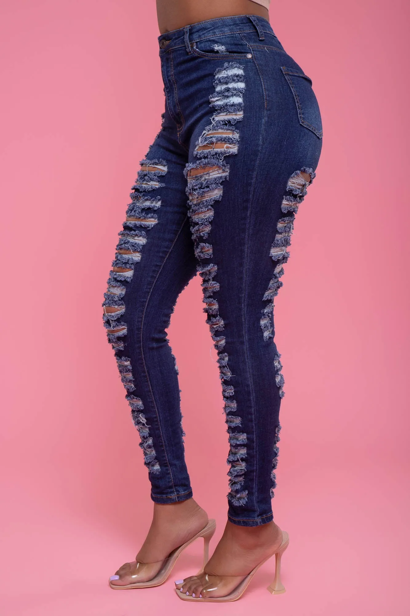 Down For You Hourglass High Rise Distressed Stretchy Jeans - Dark Wash sold by Swankaposh product image thumbnail 5