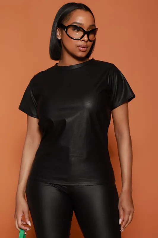 Bad At Love Faux Leather Top - Black sold by Swankaposh