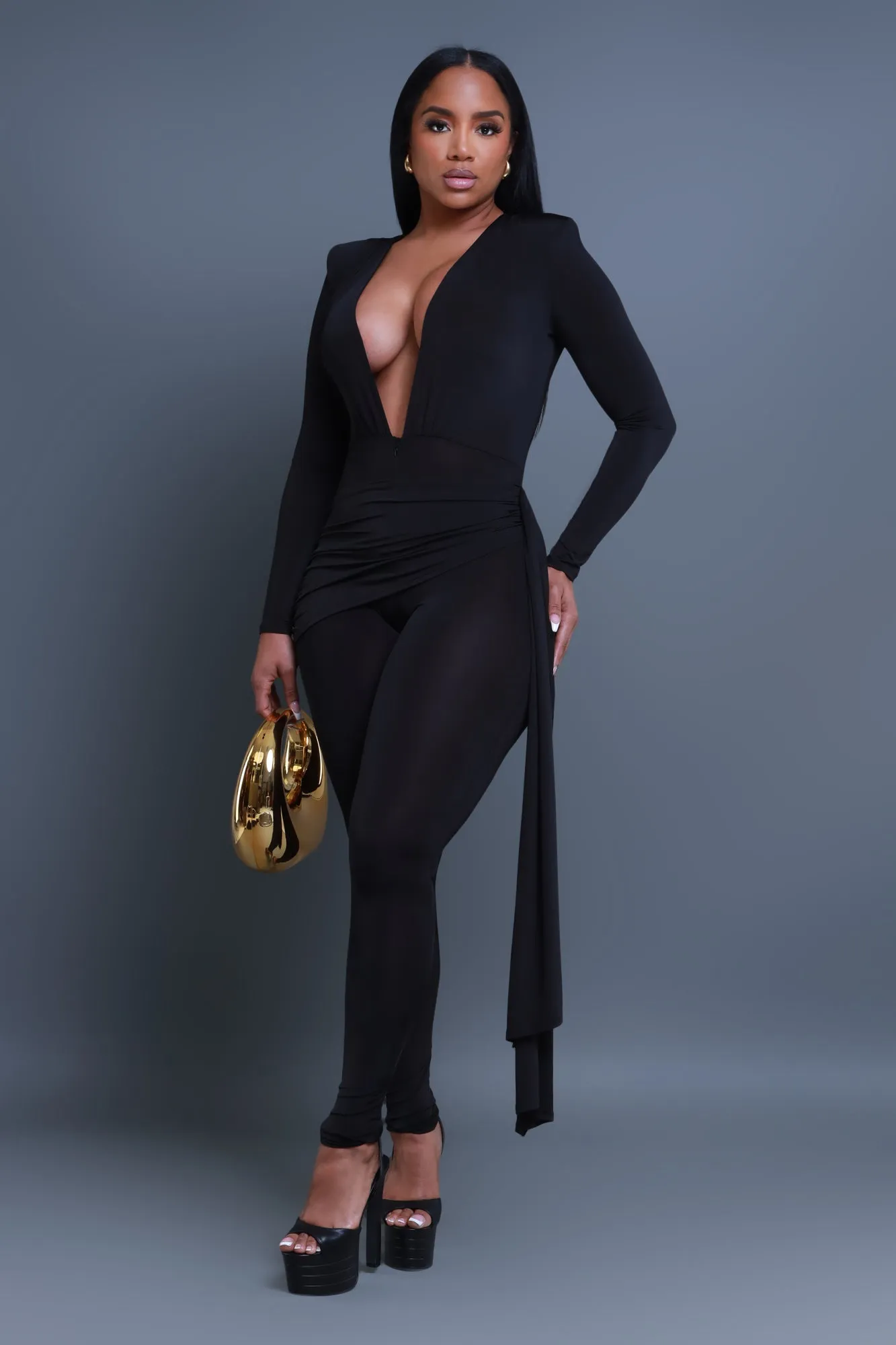 Go With Grace V-Neck Wrap Jumpsuit - Black sold by Swankaposh product image thumbnail 4
