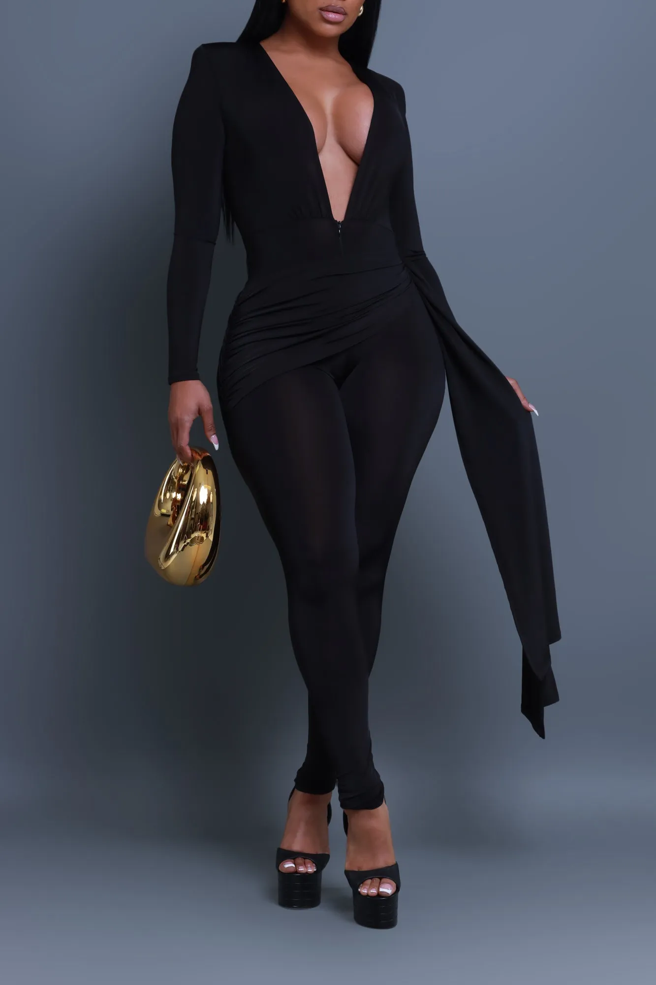 Go With Grace V-Neck Wrap Jumpsuit - Black sold by Swankaposh