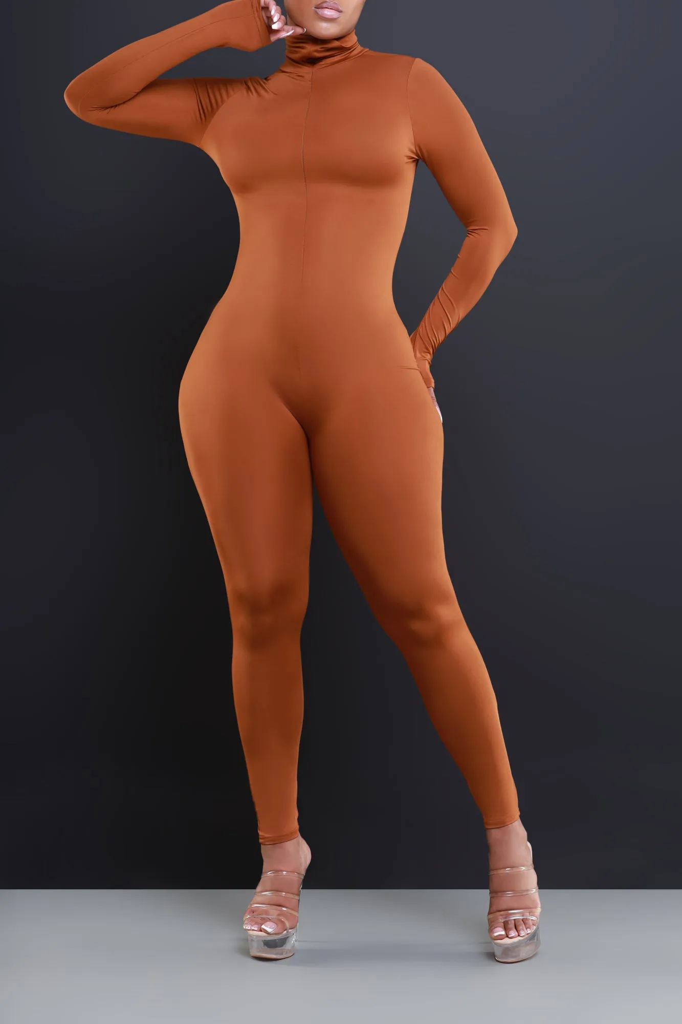 High Class Mock Neck Jumpsuit - Camel sold by Swankaposh product image thumbnail 4