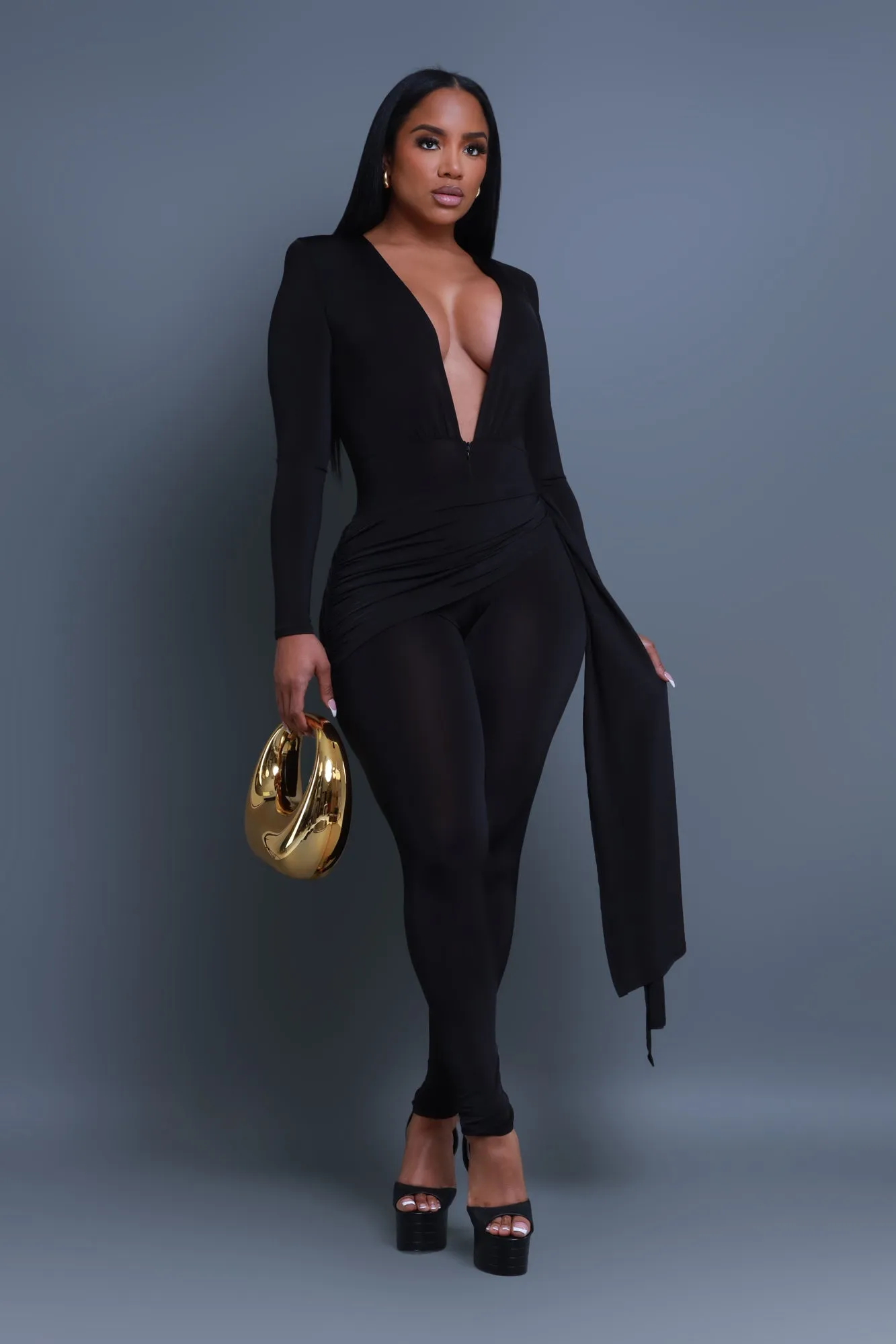 Go With Grace V-Neck Wrap Jumpsuit - Black sold by Swankaposh product image thumbnail 2