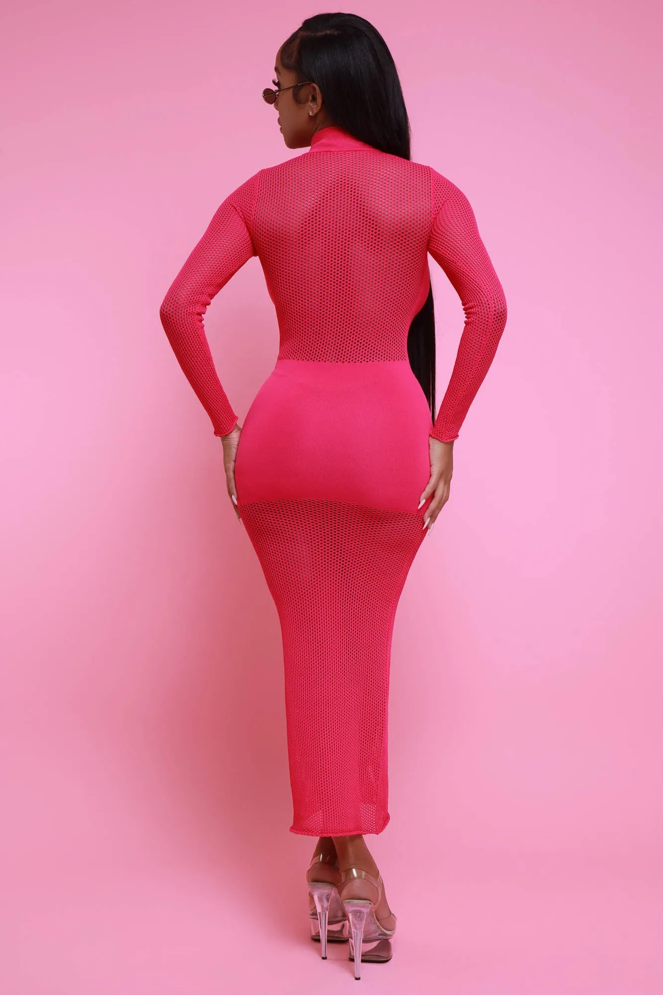 True Fame Mock Neck Mesh Maxi Dress - Pink sold by Swankaposh product image thumbnail 3