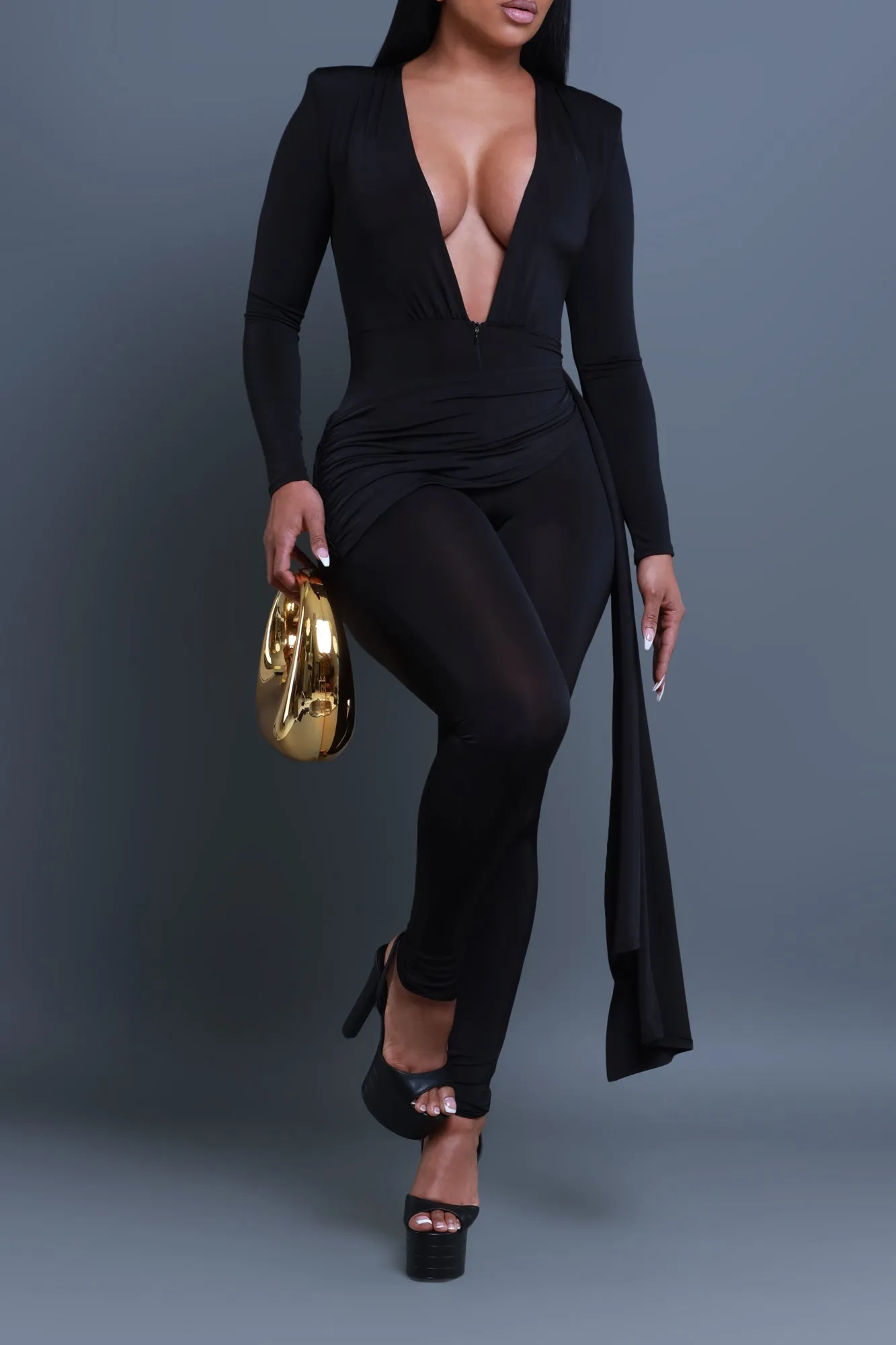 Go With Grace V-Neck Wrap Jumpsuit - Black sold by Swankaposh product image thumbnail 5