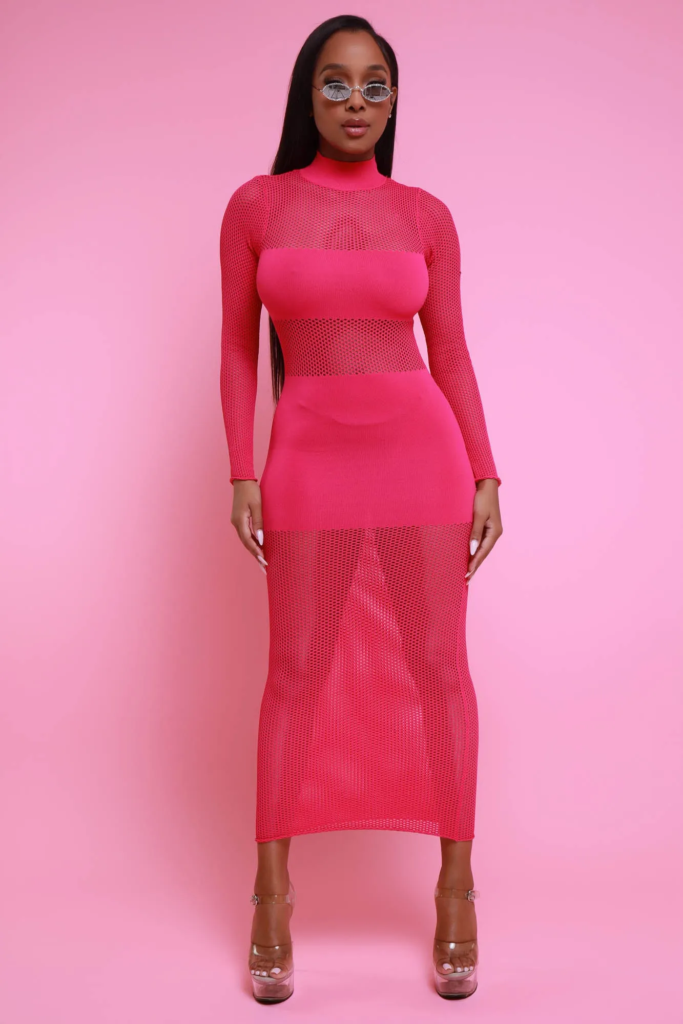 True Fame Mock Neck Mesh Maxi Dress - Pink sold by Swankaposh product image thumbnail 4