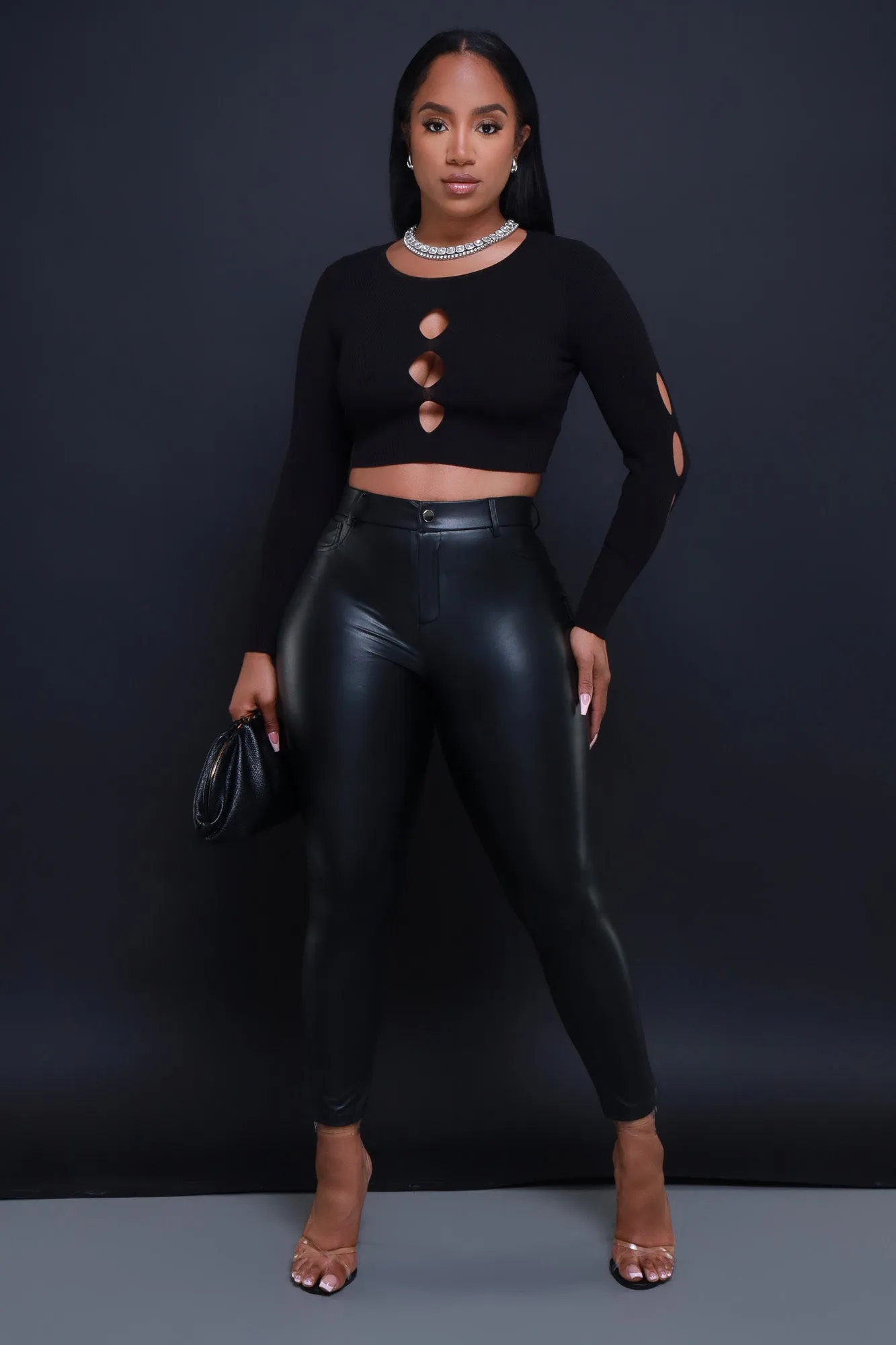 Just Visiting Cut Out Knit Crop Top - Black sold by Swankaposh product image thumbnail 5