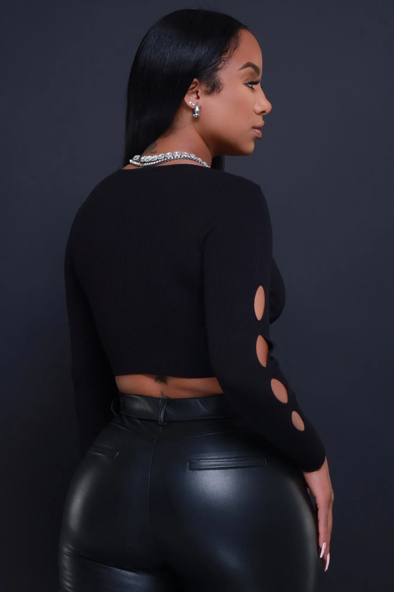 Just Visiting Cut Out Knit Crop Top - Black sold by Swankaposh product image thumbnail 3
