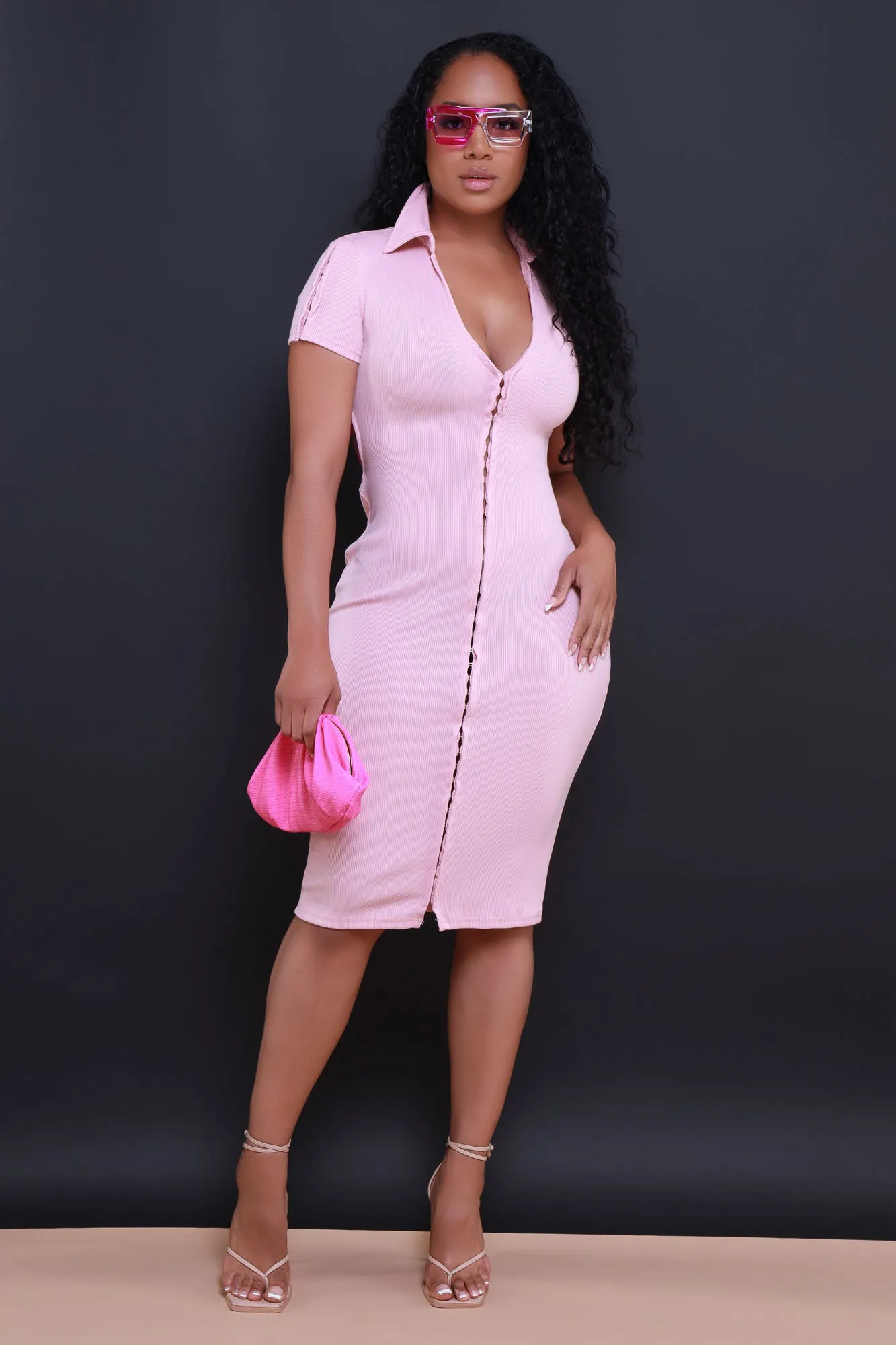 Give It Up Ribbed Button Down Midi Dress - Pink sold by Swankaposh product image thumbnail 3