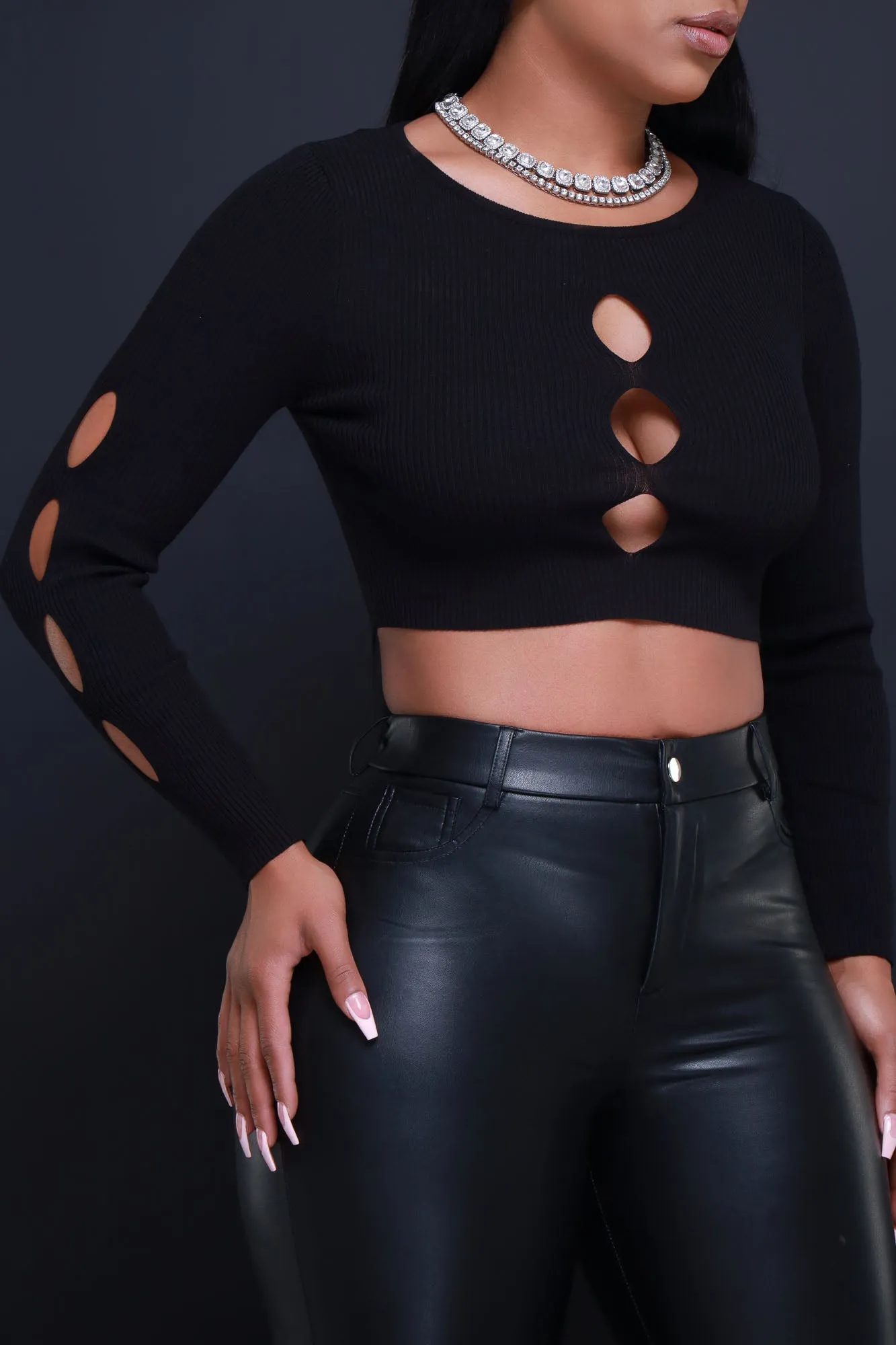 Just Visiting Cut Out Knit Crop Top - Black sold by Swankaposh product image thumbnail 4