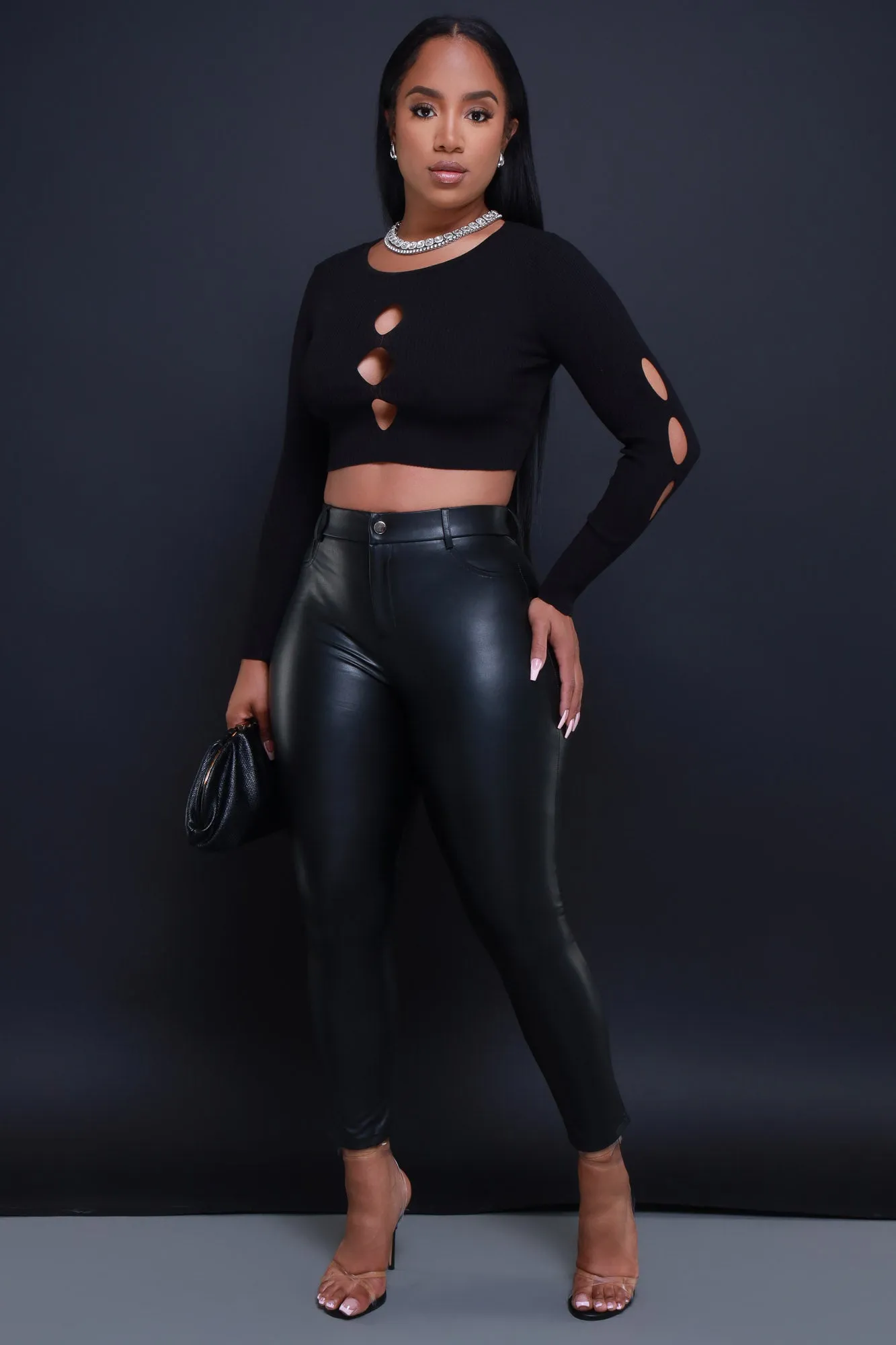 Just Visiting Cut Out Knit Crop Top - Black sold by Swankaposh product image thumbnail 2