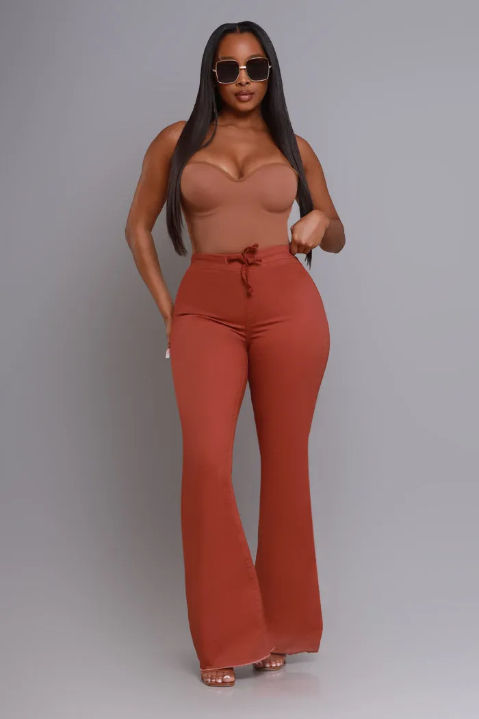 Seek Shelter High Rise Pull-On Flared Pants - Red Wood sold by Swankaposh