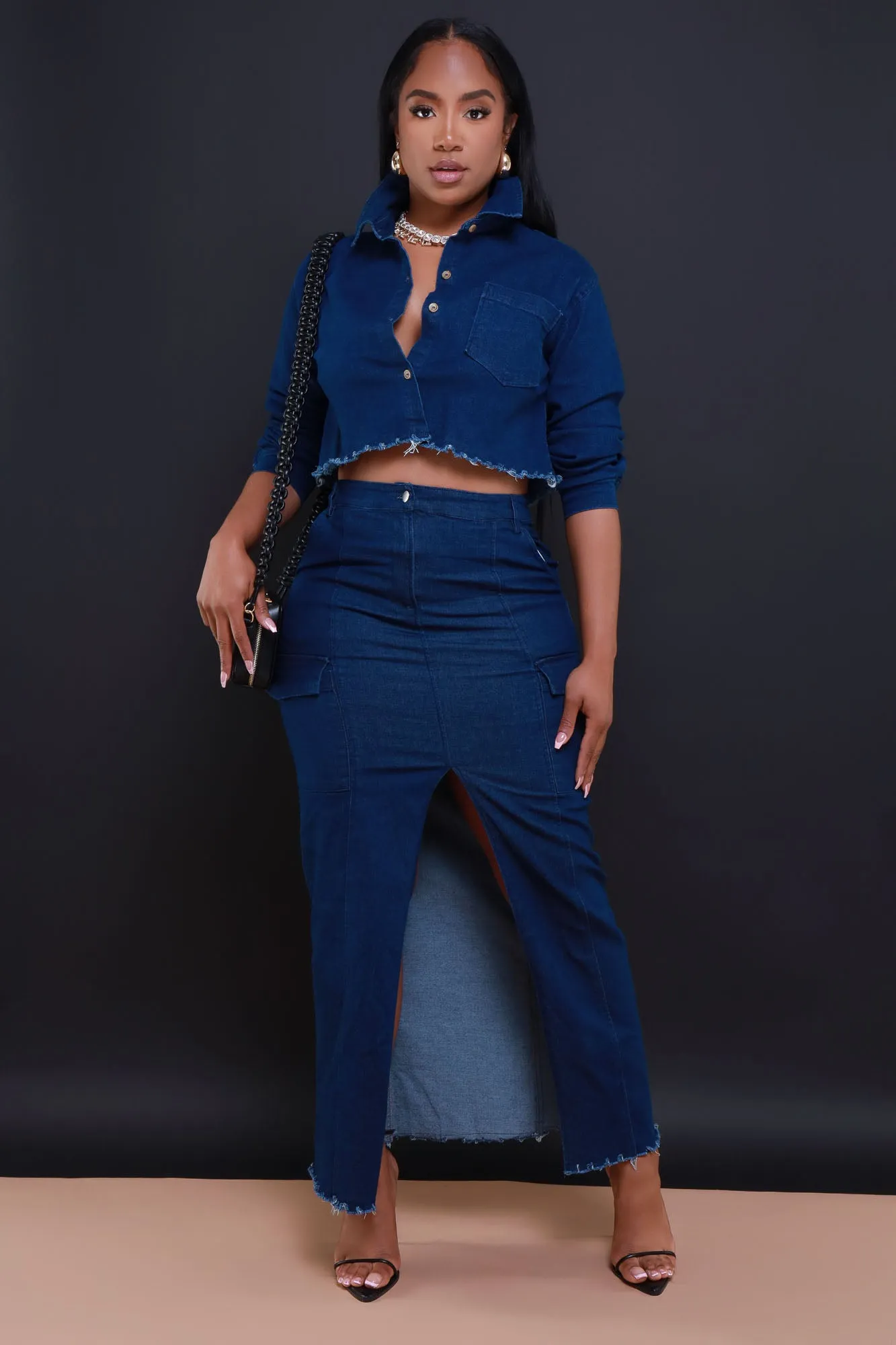 Just In Case High Rise Denim Skirt - Dark Wash sold by Swankaposh product image thumbnail 2